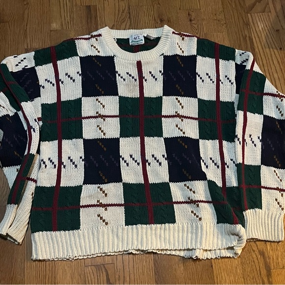 Vintage 1990s Van Heusen Knitted Crewneck Sweater Pattern Grandpa Sweater sz L - Picture 1 of 11